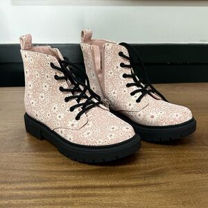 New Floral Pink Lace-Up Ankle Boots
